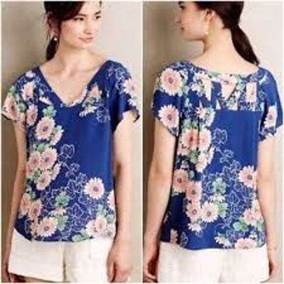 Anthropologie Maeve Tri Cut Floral Blouse - Picture 1 of 9